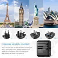LENCENT Международен адаптер за пътуване с 3 USB порта и 1 Type-C Всичко в едно за EU/UK/USA/AUS, снимка 2 - Оригинални зарядни - 43368632