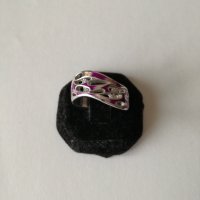 Сребърен пръстен с цирконий и цветен емайл. Сребро проба 925., снимка 2 - Пръстени - 38679036