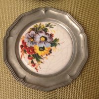 Старинни немски чинии за стена от калай и рисуван порцелан/1, снимка 5 - Декорация за дома - 43147788