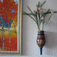 Скандинавска дървена красива рисувана ВАЗА за стена, пано , снимка 1 - Други - 28941422
