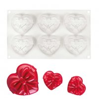 3D 6 сърца сърце панделка панделки подарък силиконов молд форма фондан гипс глина сапун шоколад мус, снимка 5 - Форми - 39746918