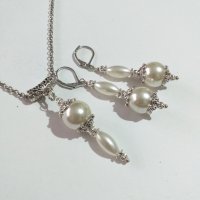 Красив комплект бижута с кристални перли и изящни орнаменти в цвят Сребро , снимка 2 - Бижутерийни комплекти - 34816629