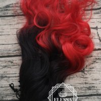 Естествена Луксозна Омбре -Черно и Ярко Червено Цветово Преливане Опашка с Щипка Код С302, снимка 4 - Аксесоари за коса - 26401870