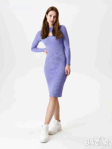 -30% УНИКАЛНА рокля по тялото с ефектно деколте в нежен люляков цвят, снимка 1