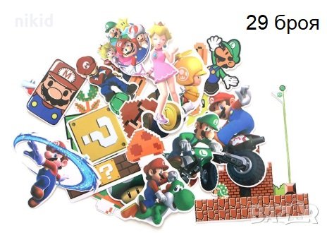 29 бр Супер Марио самозалепващи лепенки стикери за украса декор  , снимка 1