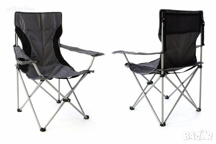 Рибарски стол, сгъваем стол, пикник стол, къмпинг стол - 2 броя, сив, до 150 кг, снимка 1
