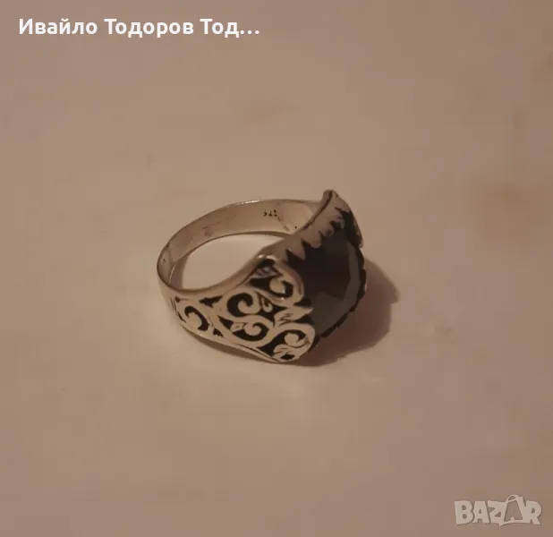 Стар кован сребърен мъжки пръстен с оникс , снимка 1