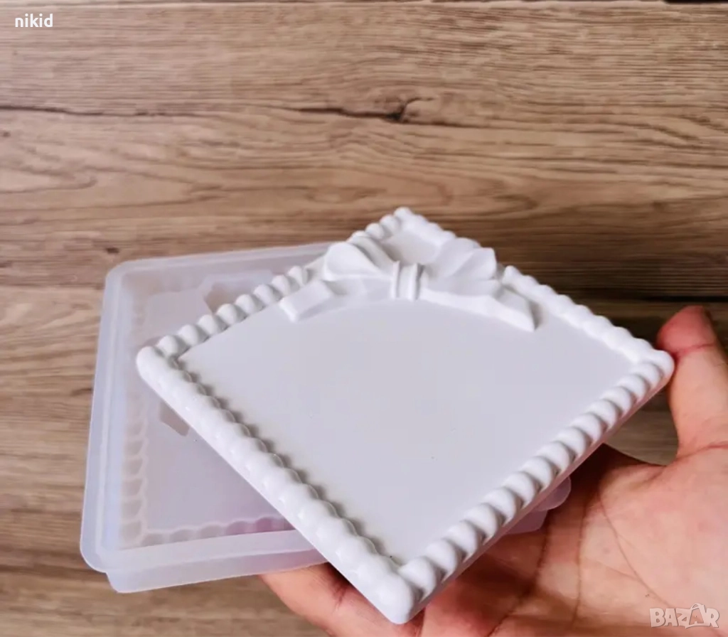 Квадрат подарък рамка панделка силиконов молд форма подложка основа фондан шоколад гипс смола декор, снимка 1