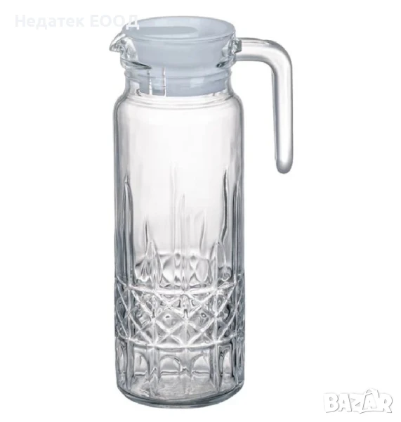 Стъклена кана с релефен дизайн и капак, 1.1 л., снимка 1