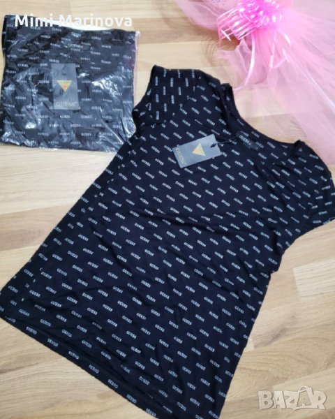 Памучна тениска #Guess с къс ръкав Налична в черно,тъмно синьо и червено, снимка 1