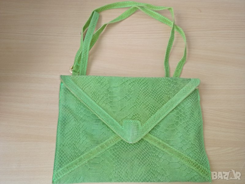 Зелена чанта клъч естествена кожа , снимка 1