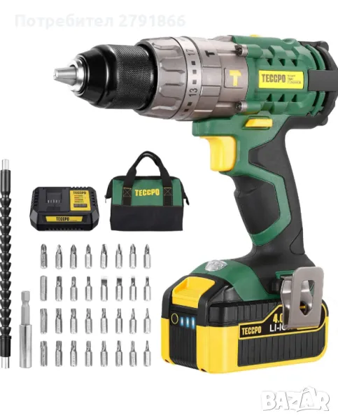 TECCPO TDHD01P Акумулаторен ударен винтоверт 18V/4.0Ah батерия/60Nm, снимка 1