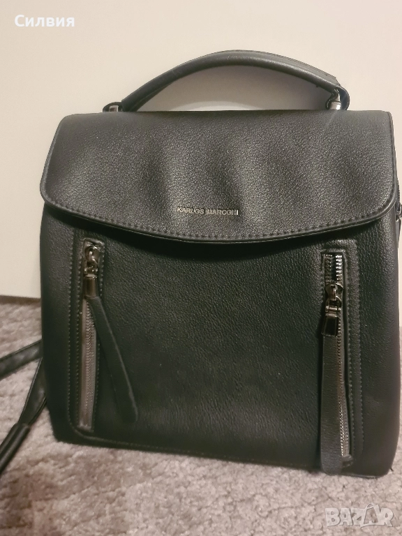 Кожена дамска черна раница, снимка 1