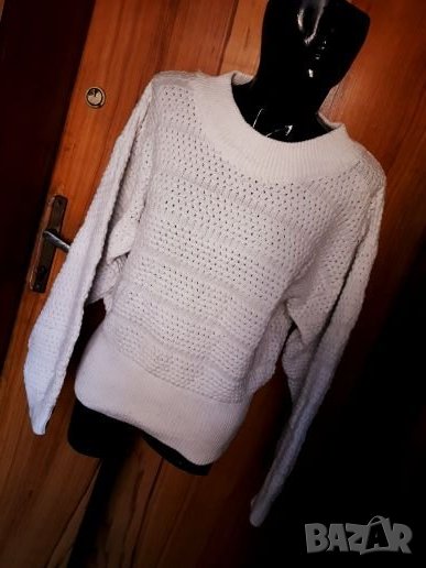 Ретро вълнена плетена бяла блуза Л/ХЛ, снимка 1