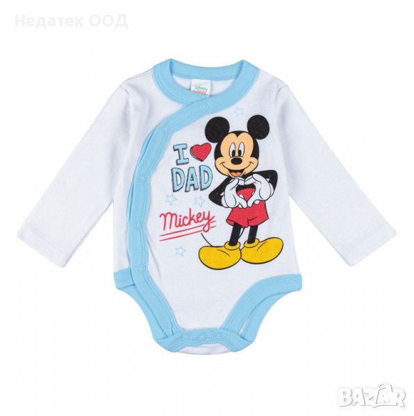 Памучно боди Mickey I Love Dad, 0 - 3 м, Бял/ син, снимка 1