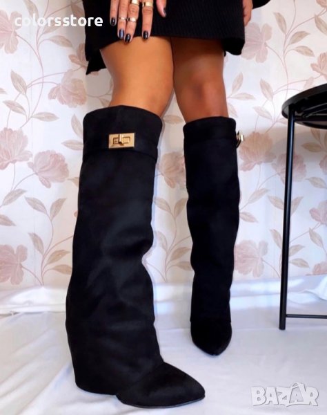 Ботуши на платформа - черен велур - K-40, снимка 1