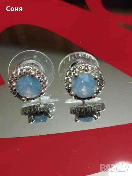 Обеци, обици с лунен камък и цирконий, снимка 1