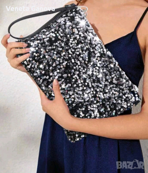 Сребърна или черна вечерна дамска чанта за рък, снимка 1