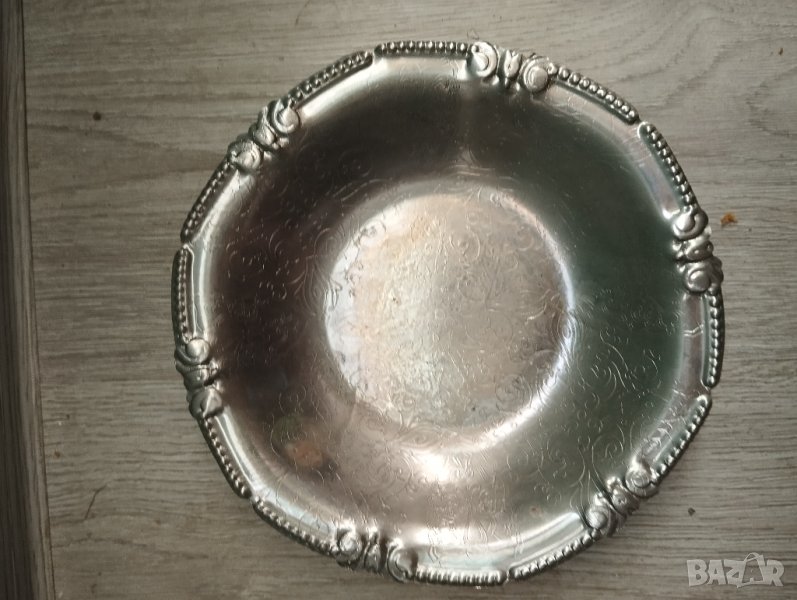 Посребрена метална чиния арт деко, снимка 1