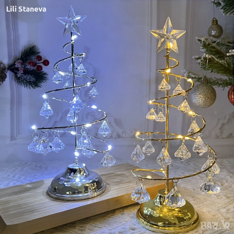 Акумулаторна нощна лампа LED нощна лампа коледна елха с ефект от диаманти., снимка 1