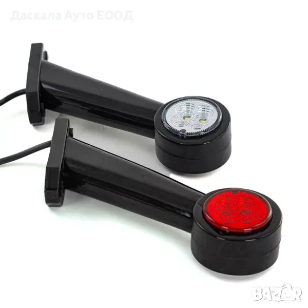 1бр. ЛЕД LED рогче косо 4 диода червено/бяло, 12/24V, e-mark, снимка 1