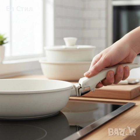 Комплект съдове-1005 – 5 части с подвижна дръжка, мраморно покритие и индукция