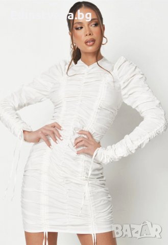 Дамска набрана рокля в бял цвят, снимка 3 - Рокли - 38246644