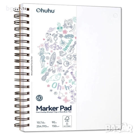 Ohuhu двустранен скицник 254 x 193 mm, 60 страници/30 листа - 150 g/m² Блок за рисуване