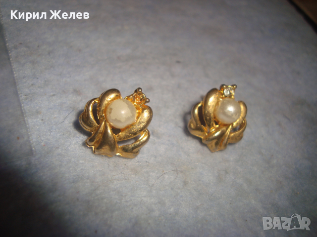 СТАРИ ПОЗЛАТЕНИ ПЕРЛЕНИ ОБЕЧКИ РЕТРО ВИНТИДЖ НАКИТ с МИНИАТЮРНИ ЦИРКОНИ 17609, снимка 5 - Антикварни и старинни предмети - 36439079