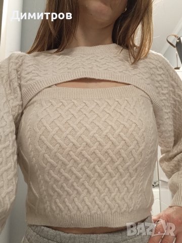 Нов плетен потник и ръкави Hm M, снимка 1 - Блузи с дълъг ръкав и пуловери - 43159200