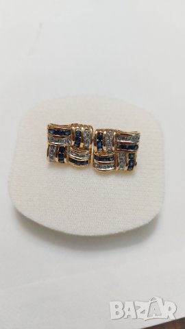                      Златни обеци със сапфири и брилянти, снимка 5 - Обеци - 43823063