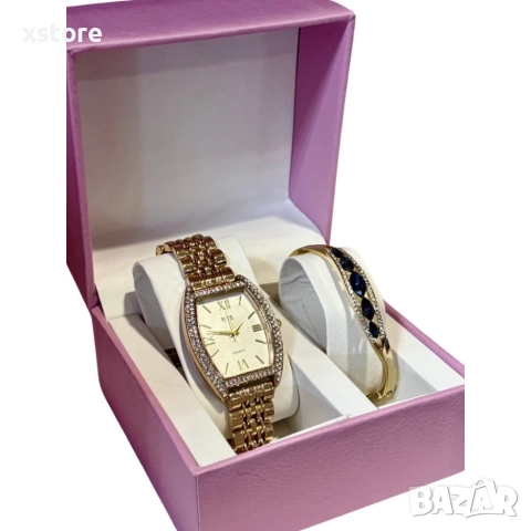 Елегантен подаръчен комплект за дами - Часовник с нежна гривна, снимка 3 - Бижутерийни комплекти - 52793525