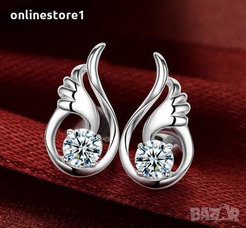 Сребърни Обеци Ангелски крила - 925 печат сребро BA229, снимка 3 - Обеци - 28147866