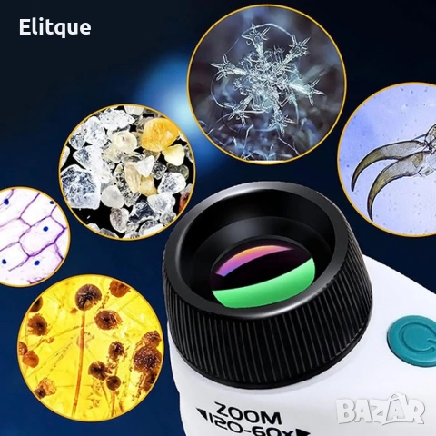 Детски преносим микроскоп с LED светлина, 60x-120x увеличение и стойка за смартфон, снимка 11 - Други - 53326427