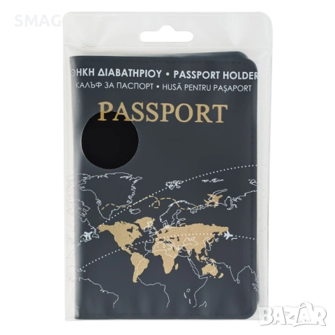 Черен калъф за паспорт от PU кожа със златисти орнаменти 9x13.8 см_1223716, снимка 3 - Други - 52305375