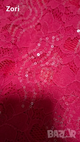 Дантелена рокля с прозрачни пайети в наситен розово-червен цвят, снимка 4 - Рокли - 52598753