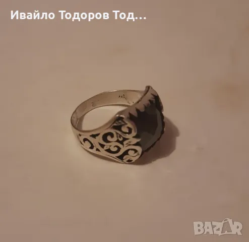 Стар кован сребърен мъжки пръстен с оникс 