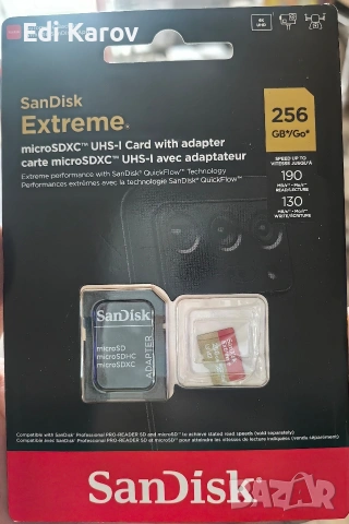 SanDisk Extreme microSDXC 256GB + SD Adapter 190MB/s & 130MB/s C10 V30 UHS-I U3 