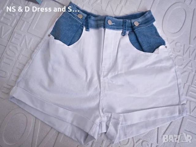 Дамски къси дънкови панталонки със син деним в горбата част , снимка 5 - Къси панталони и бермуди - 49579980