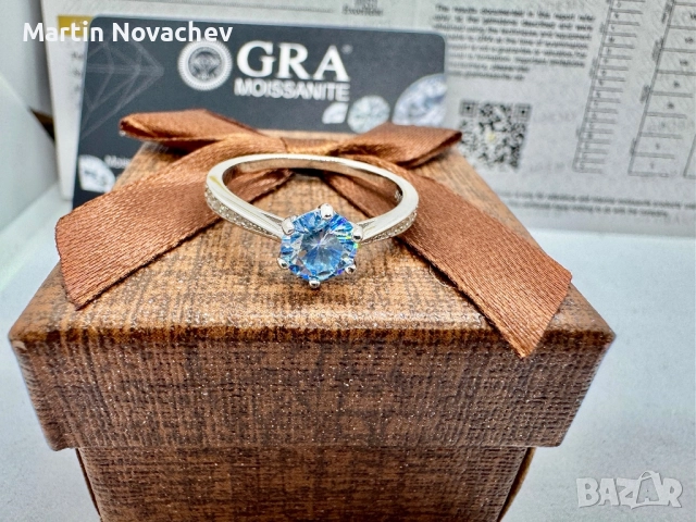 Сребърен пръстен с мойсанит (Диамант) 1 карат, снимка 10 - Пръстени - 51696155