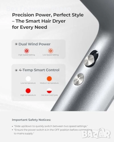 Нов Йонен сешоар 110000 RPM високоскоростен мотор 1500W 4 режима 2 скорости, снимка 3 - Сешоари - 52496156