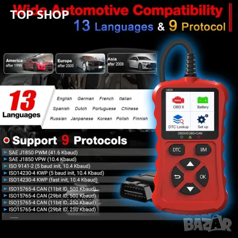 OBD2, автоматичен диагностичен инструмент OBDII, четец на кодове на автомобили OBD EOBD, снимка 3 - Аксесоари и консумативи - 49566662