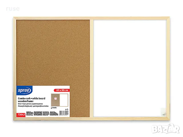 НОВИ! Бяла и коркова дъска Spree 2в1 60х90см  дървена рамка, снимка 2 - Други - 48159573