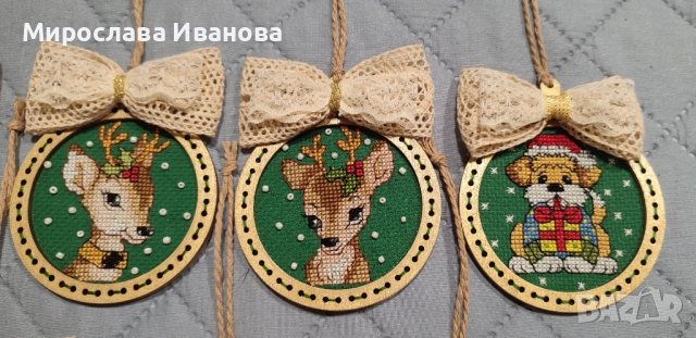 Коледни играчки за елха- ръчно бродирани, снимка 3 - Декорация за дома - 52527287