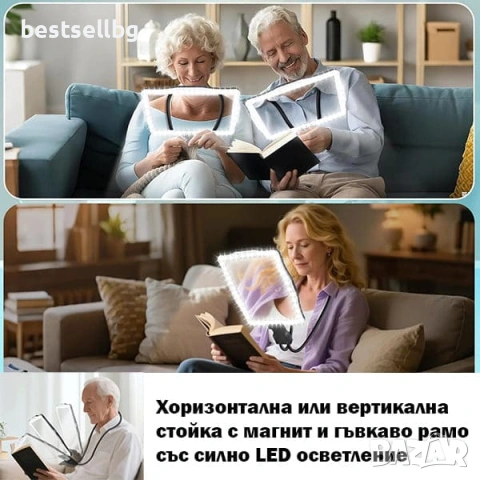 Голяма увеличителна лупа за врат с LED осветление за четене шиене бордиране гоблени USB зареждане, снимка 4 - Други инструменти - 53090715