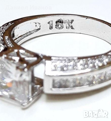 Златен пръстен Бяло Злато 18К със Бели камъни Сваровски НОВ, снимка 3 - Пръстени - 28958673