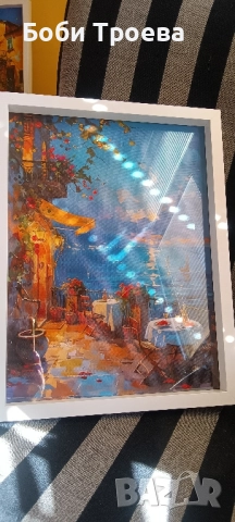 Жива Морска Картина с Балкон, Лунен Небосвод и Яхти, снимка 2 - Картини - 51966498