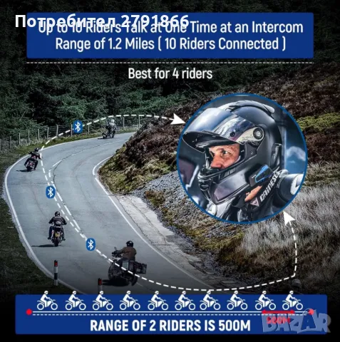 LEXIN B4FM Bluetooth слушалки за мотоциклети,пакет от 2 броя IP67интерком за каска, снимка 6 - Bluetooth слушалки - 50151687