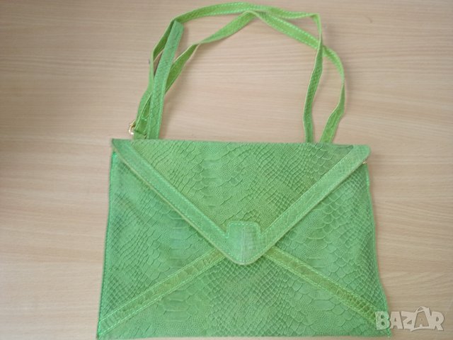 Зелена чанта клъч естествена кожа 