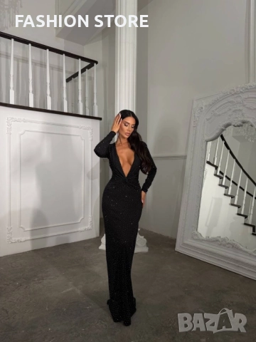 Елегантна дълга рокля с камъчета Black Mamba, снимка 2 - Рокли - 52228920